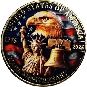 USA 250TH ANNIVERSARY COIN LIBERTY BELL EAGLE COMMEMORATIVE TOKEN NEW MULTICOLOR